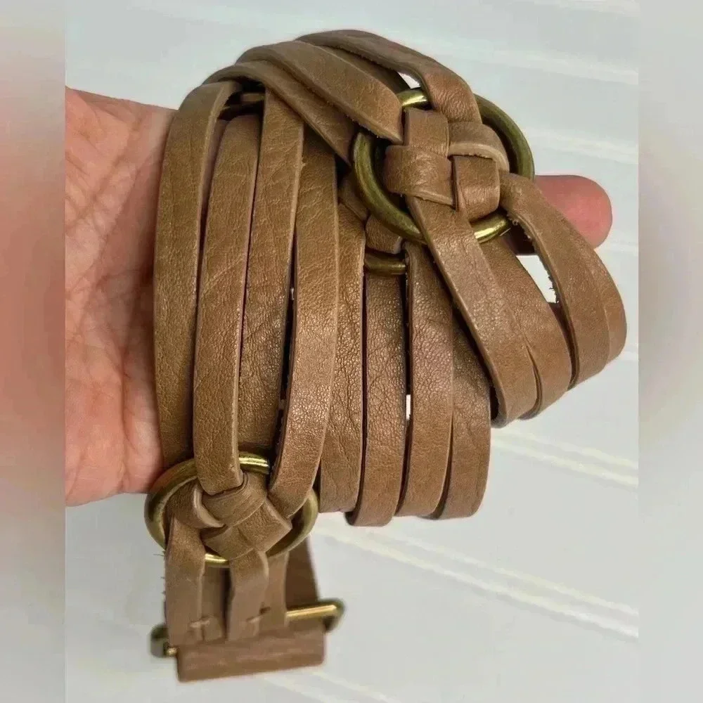 Braided Bohemian Leather Belt Brass Rings‎ details